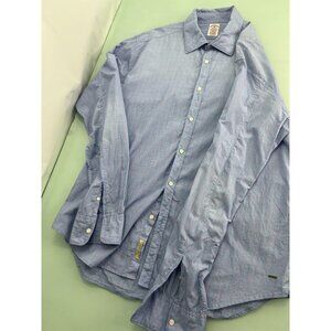 Scotch and Soda Shirt Mens XL Button Up Blue Pink Windowpane Plaid Lightweight